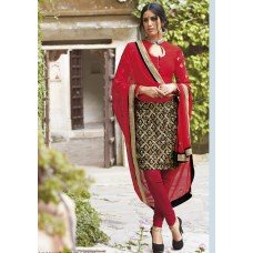 F-7311 BLACK AND RED FLORAL LUSTER STRAIGHT CUT VELVET SALWAR SUIT